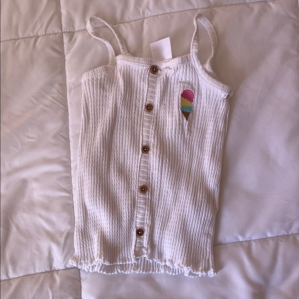 Zara White Ribbed Tank Top with Multicolor Ice Cream Patch